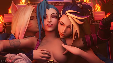 Jinx Ahri Evelynn Akali Seraphine BaronStrap League of Legends Animated Hentai 3D CGI Video