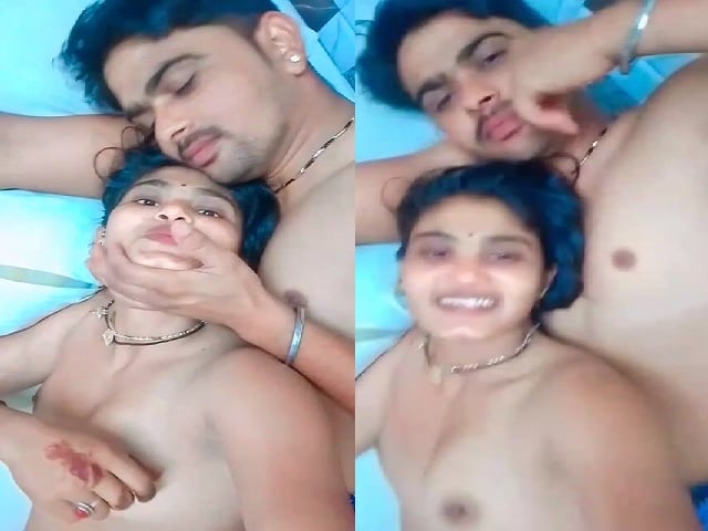 Indian couple foreplay with wife boob press