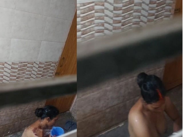 Naked mom bathing caught by horny son for masturbation