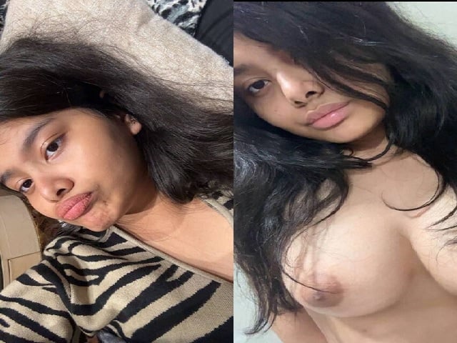 Cute GF fresh boobs showing selfie viral video