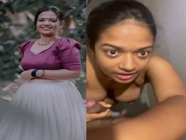 Mallu girl in bathroom gives blowjob to boyfriend