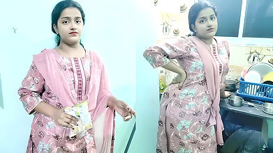 Maid aunty was unwell, so she sent her virgin step-daughter to work today